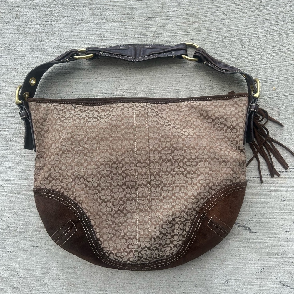 Vintage Canvas and Suede Coach Hobo Bag